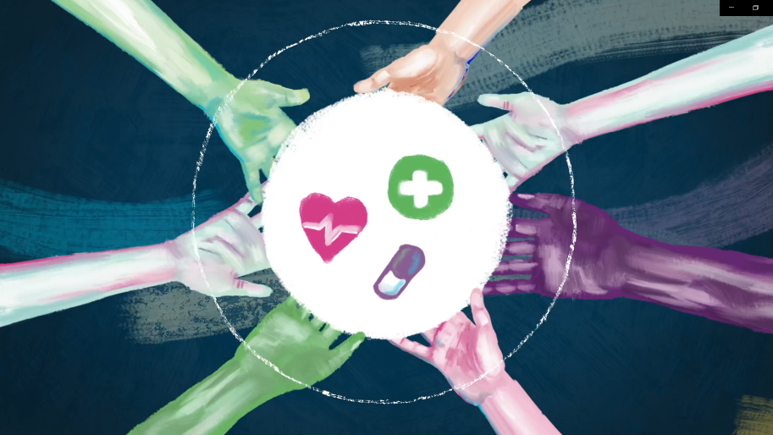 Hands holding a heart sign, a medical sign and an image of a pill.